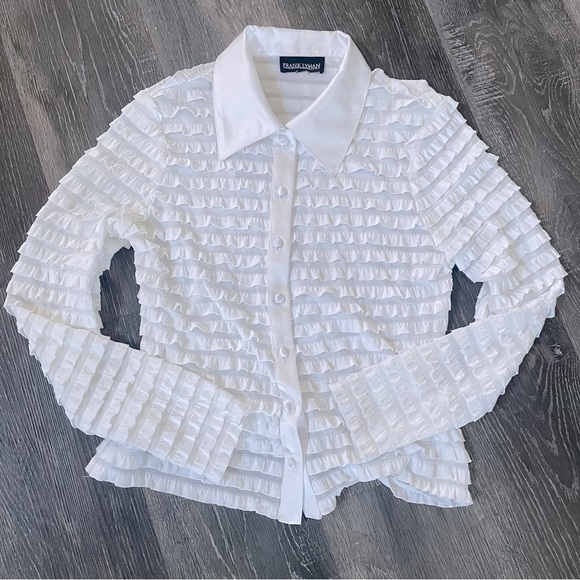 Frank Lyman Design Tops - Frank Lyman Ruffle Button Down Dagger Collar Blouse White Approx Size M​​